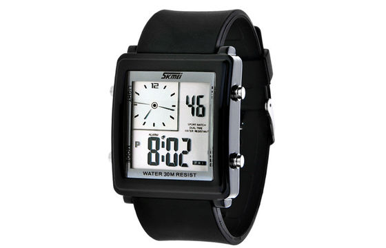 El silicón blanco unisex LED del contraluz del EL del cajero automático del reloj análogo 3 del LCD mira