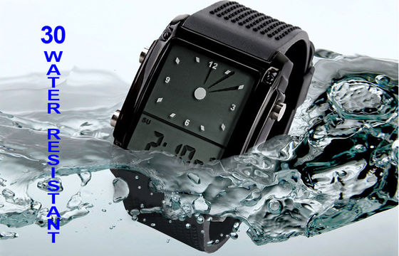 Reloj unisex resistente del tiempo dual del reloj análogo del LCD de agua
